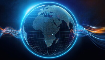 Poster - captivating globe against a vibrant blue and orange background showcasing earthly geography