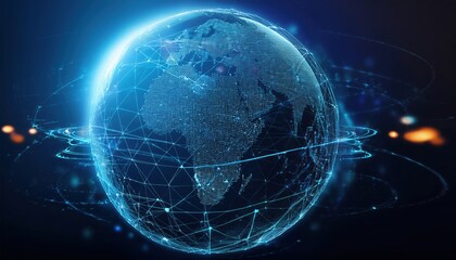Poster - globe featuring a network of lines and dots symbolizing global interconnectivity and data exchange