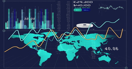 Poster - image of world map and data processing over diagrams