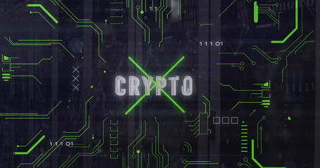 Poster - Image of crypto text and digital data processing over computer servers