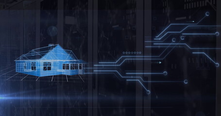 Poster - image of house and digital data processing over computer servers