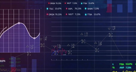 Poster - image of financial data processing on black background
