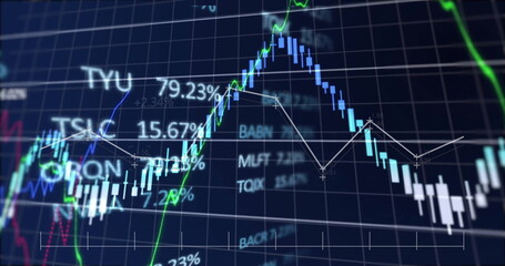 Poster - image of financial data processing on black background