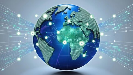 Poster - earth surrounded by a network of dots emphasizing global connectivity and digital interactions