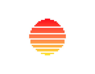 Poster - A vibrant retro pixelated sun symbol, featuring a gradient circle reminiscent of the 1980s style. ideal for nostalgic designs and bright artistic projects.