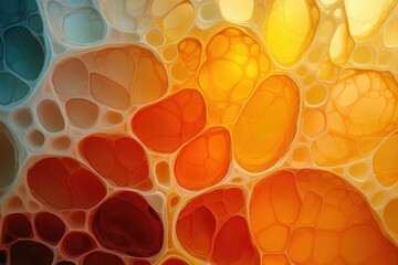 Aufkleber - Abstract art showcasing vibrant orange, red, and teal hues in a mesmerizing, organic, cell-like pattern.