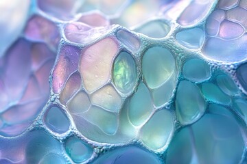 Poster - Abstract close-up of iridescent, interconnected cells resembling a biological structure or foam.