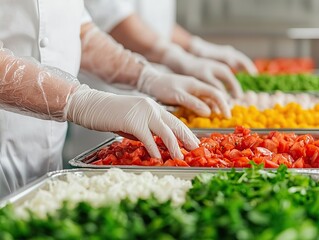 Preparing fresh ingredients for culinary creations professional kitchen food photography bright environment close-up