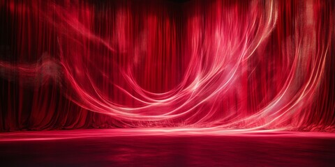 Aufkleber - A vivid red curtain flows gracefully in this artistic image. The soft fabric creates an elegant atmosphere. Ideal for theater, drama, or performance settings. AI