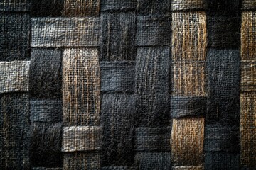 Poster - Intricate woven texture of dark and light brown fabrics, creating a complex and visually appealing pattern.