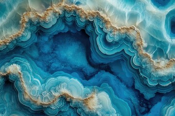 Aufkleber - Stunning blue agate gemstone with captivating concentric layers and golden inclusions, resembling an ocean's depths.
