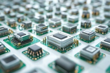 Poster - Multiple microchips on circuit boards, showcasing advanced technology and integrated circuits.