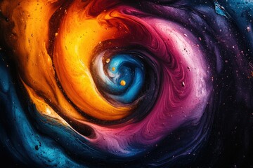 Aufkleber - Abstract swirling cosmos, vibrant colors of orange, blue, and purple blend in a mesmerizing vortex.