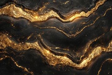Poster - Abstract art featuring black and gold swirling patterns resembling a luxurious, opulent marble texture.