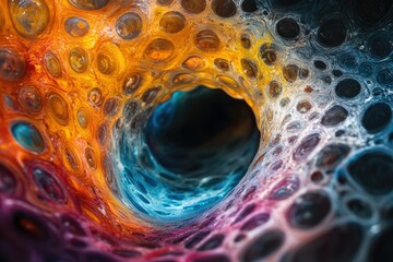 Aufkleber - Abstract swirling tunnel of vibrant colors, resembling a cosmic vortex or fluid art.