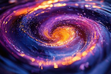 Aufkleber - A mesmerizing swirl of vibrant purple, blue, and orange liquid, resembling a cosmic vortex.