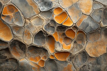 Aufkleber - Abstract rock formation with intricate, honeycomb-like pattern in shades of grey and orange.