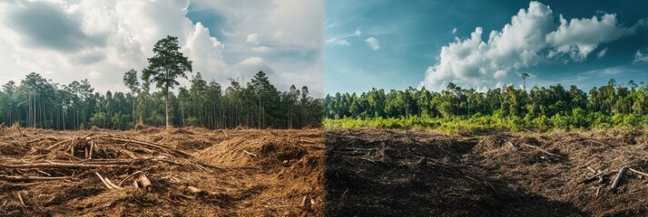 Poster - Deforestation and conservation contrast showcases stark differences in land use and environmental impact. Generative AI