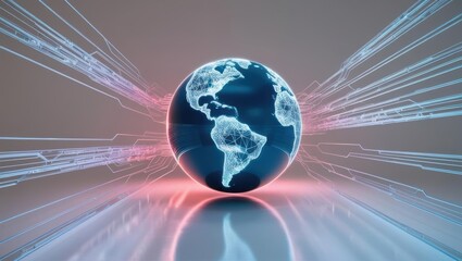 Poster - globe illuminated by a striking red light symbolizing global awareness and connectivity today
