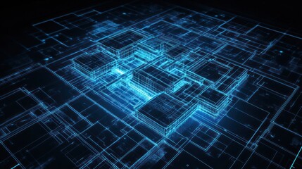 Poster - Futuristic digital city glowing at night; tech background, website design
