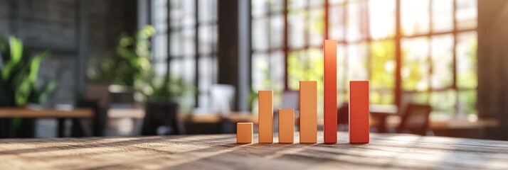 Poster - Wooden Block Bar Graph Showing Business Growth in Modern Office