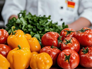 Preparing fresh ingredients colorful vegetables on a kitchen counter culinary scene indoor close-up view