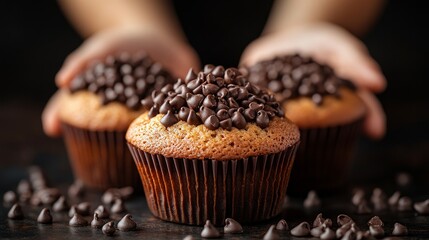 Wall Mural - Make a lifelike picture of Olympic Chocolate Muffins is the recipe name. Display its delicate texture and ideal harmony. Use your imagination when creating your composition. STYLE: Side-down shot