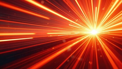 Poster - Abstract orange light trails toward bright center. Represents speed, motion, hi-tech, futuristic themes. Great as background for tech product, presentation, video, stream overlay, game, website, app