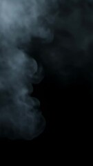 Poster - Thick smoke rising, swirling dramatically against deep black backdrop, expanding organically with haunting, ethereal motion creating stark visual texture