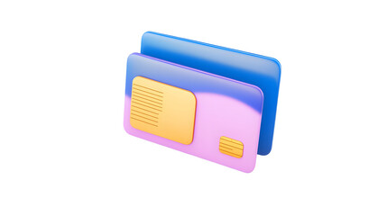 Poster - Minimalistic and Futuristic 3D Rendered Banking Visualization with Overlapping Blue Credit Cards and Golden Elements  This image represents financial security online transactions