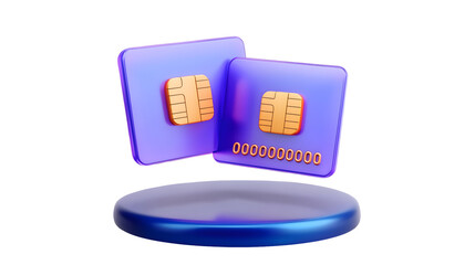 Poster - Futuristic 3D Rendered Digital Payment Concept with Modern Blue Credit Cards and Golden Embossed Details Security Chip and Placeholder Card Number