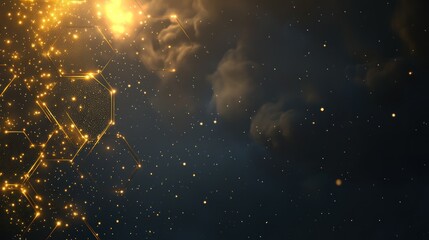 Poster - Golden network, dark sky, abstract background, tech design