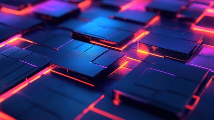 Poster - Abstract neon glowing cubes, digital background, technology concept, website banner