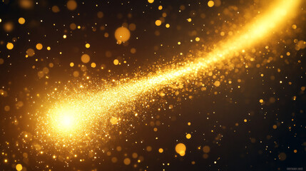 Wall Mural - Magic gold glitter dust with star sparkle vector trail effect. Golden fairy shine light and stardust abstract swirl texture. Shiny luxury yellow tail with bright particle spray. Comet falling twirl
