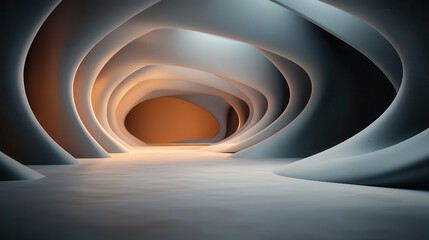 Leinwandbilder - surreal, minimalist sci fi installation with smooth, flowing curves and warm, ambient glow creates futuristic and industrial atmosphere