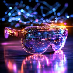Poster - Colorful glimmering and abstract glass goggles reflecting light and creating a mesmerizing luminous and dazzling visual effect with vibrant colors refraction and bokeh patterns