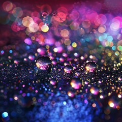 Poster - A realistic close-up photograph of water droplets on a reflective surface.