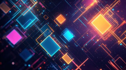 Poster - Abstract digital network glowing squares, background, technology