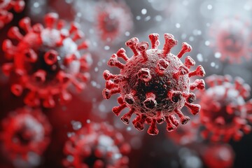 Poster - Virus structure depicted in detailed microscopic view showcasing spikes and surface texture under controlled lighting