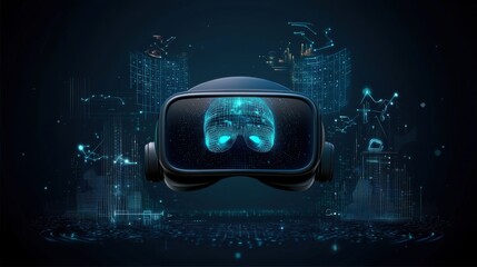 Poster - Futuristic Virtual Reality Headset Immersive Digital Experience Technology for Entertainment Gaming and Visualization of Intelligence and Cyberspace