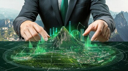 Poster - Futuristic smart city landscape with advanced digital technology green urban architecture and sustainable infrastructure  Conceptual showcasing the vision of a modern efficient