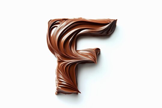 Letter F designed with flowing cocoa texture isolated on white background