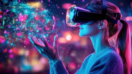 Immersive virtual reality experience in a captivating futuristic cosmic environment filled with vibrant colors abstract shapes and a sense of and discovery