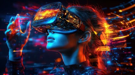Poster - captivating digital realm of futuristic virtual reality experience immersed in a technologically adv