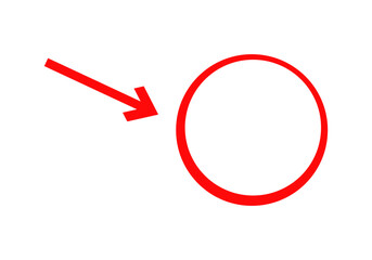Poster - A bold red arrow directs attention to a simple red circle on a white background, illustrating focus.