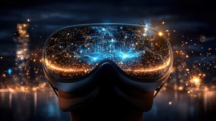 Poster - Immersive Cosmic through Futuristic Virtual Reality Headset   Surreal Glowing Lights and Illumination in a Fantastical Digital Realm