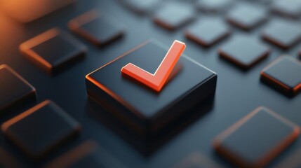 Poster - Stylish red checkmark icon on a keyboard depicting approval and success in digital communication