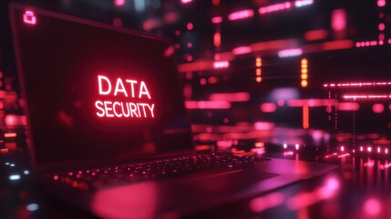 Poster - Importance of data security highlighted on a laptop screen in a vibrant digital environment