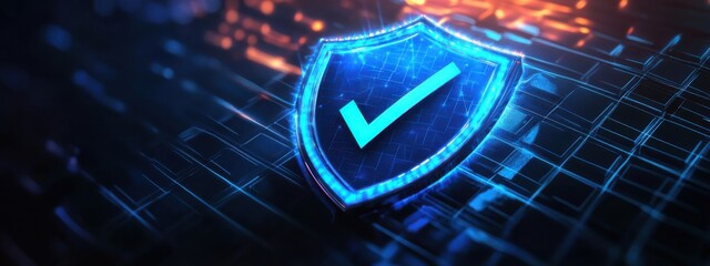 Poster - Digital shield symbolizing security and trust in a cyber landscape with glowing elements