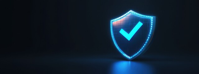 Poster - Digital security symbol illuminated in blue light against dark background representing protection and trust in technology
